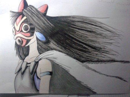 Princesse Mononoke, dessin pour un concours de dessin (2e place sur 14)